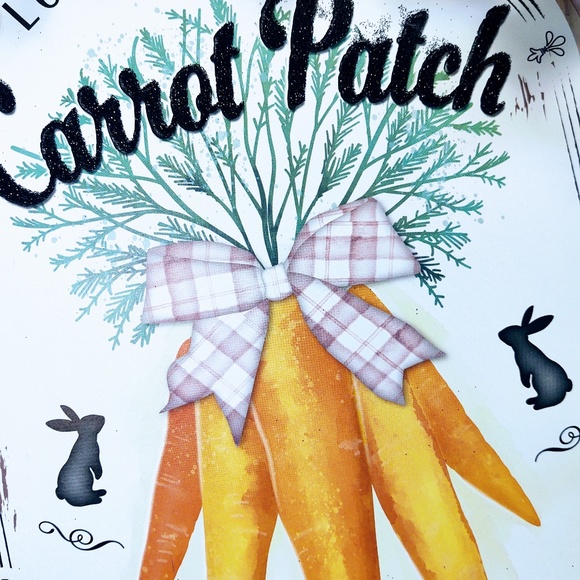 Hand Crafted Easter Fabric Rag Wreath, Pink & Purple, Carrot Patch Sign, 18" - Picture 3 of 11